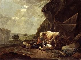 Bergers et troupeaux sous des rochers à Johann Heinrich Roos