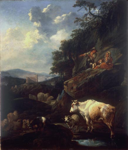 Landschaft mit Hirten und Vieh à Johann Heinrich Roos