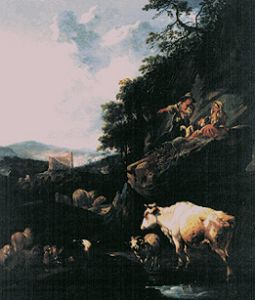 Paysage avec des bergers et le bétail. à Johann Heinrich Roos