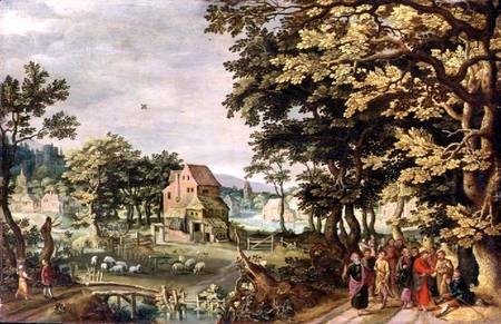 Landscape with Christ healing the Blind Man (panel) à Johann Jacob Besserer