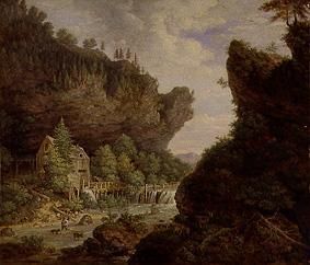 Moulin au ruisseau de montagne. à Johann Jakob Dorner le Jeune