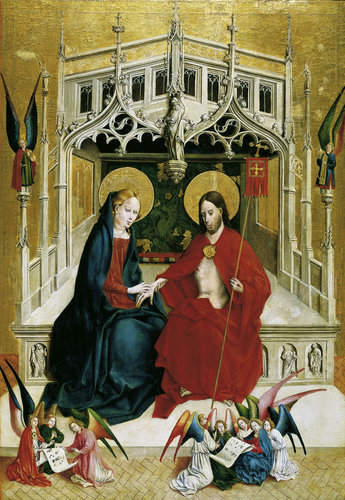 Marienfelder Altar (Innenseite, rechter Flügel): Begegnung von Christus und Maria. à Johann Koerbecke