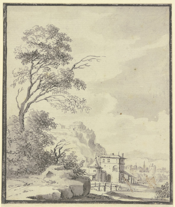 Landschaft mit einem Haus mit Turm à Johann Ludwig Aberli