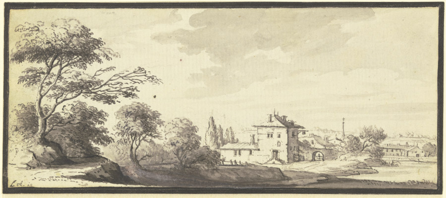 Landschaft mit Gebäuden am Wasser à Johann Ludwig Aberli