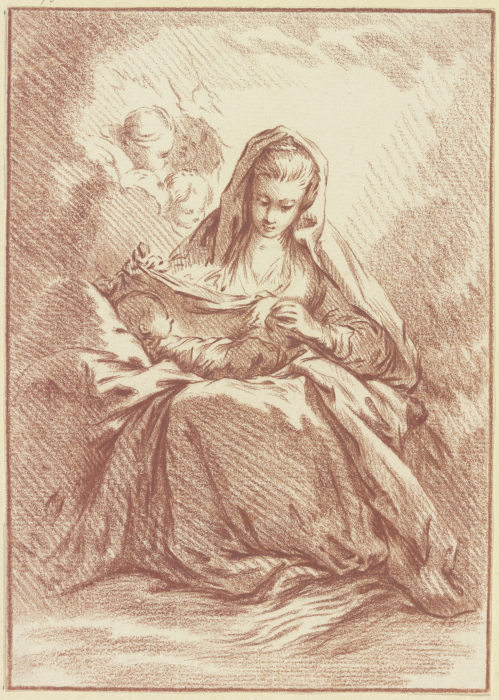 Madonna mit dem Kind auf dem Schoß und drei Engelsköpfchen à Johann Ludwig Ernst Morgenstern