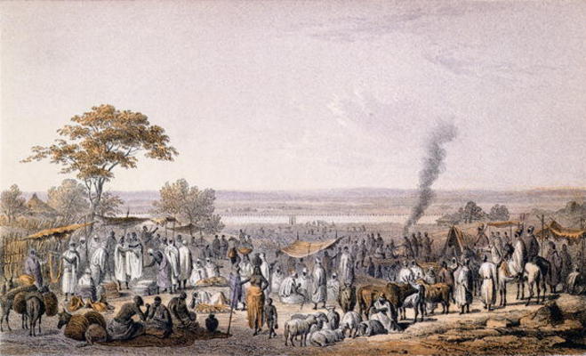 The Market in Sokoto in 1853, from 'Travels and Discoveries in North and Central Africa' by Heinrich à Johann Martin Bernatz