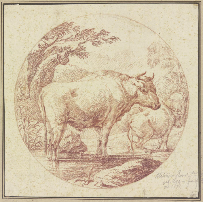 Cattle drinking à Johann Melchior Roos