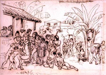 Indians visiting an estate, Brazil à Johann Moritz Rugendas