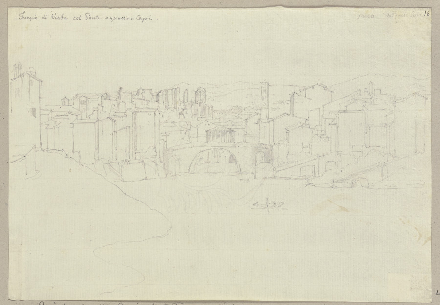 Blick auf die Ponte dei Quattro Capi, den Vesta Tempel und die  Kaiserpaläste à Johann Ramboux
