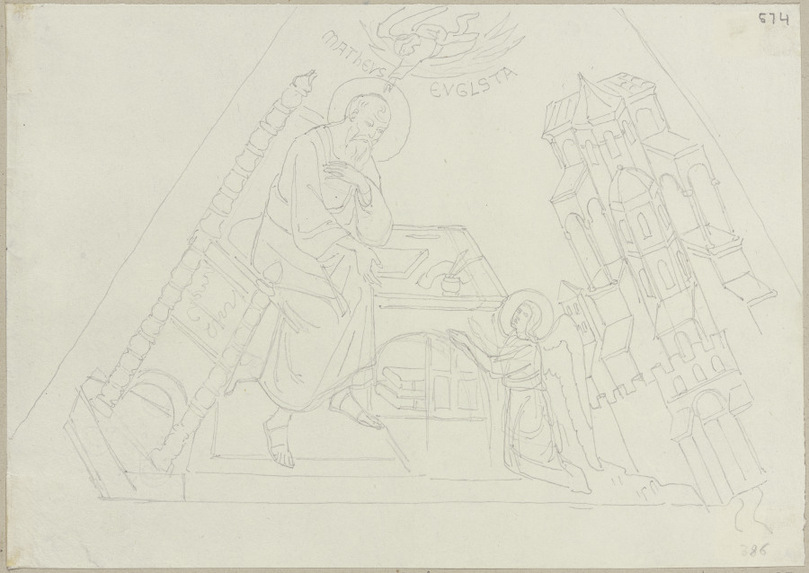 Der Heilige Matthäus - Die vier Evangelisten am Kreuzgewölbe über dem Hauptaltar der oberen Kirche v à Johann Ramboux