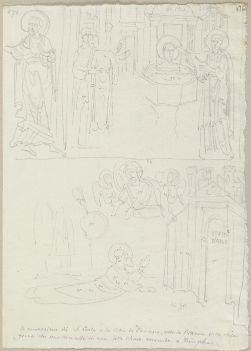 Die Bekehrung des Paulus, nach Fragmenten von Wandmalereien in einer zerstörten Basilika in den heut à Johann Ramboux