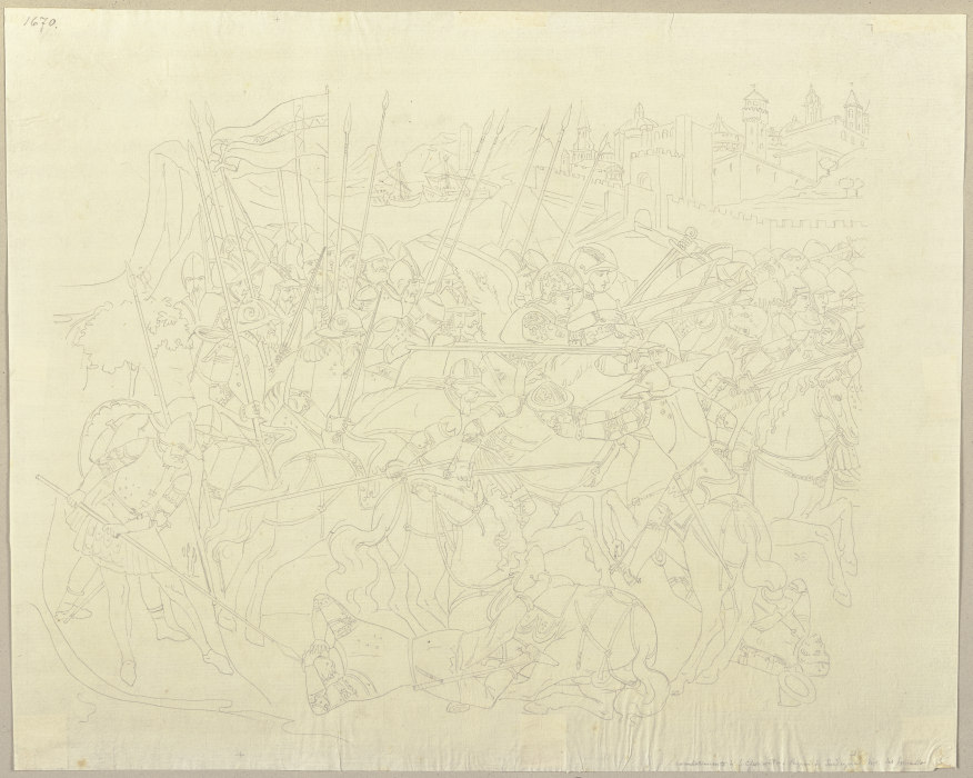 Die Schlacht des heiligen Efeso gegen die Ungläubigen von Sardinien, nach einem Fresko im Camposanto à Johann Ramboux