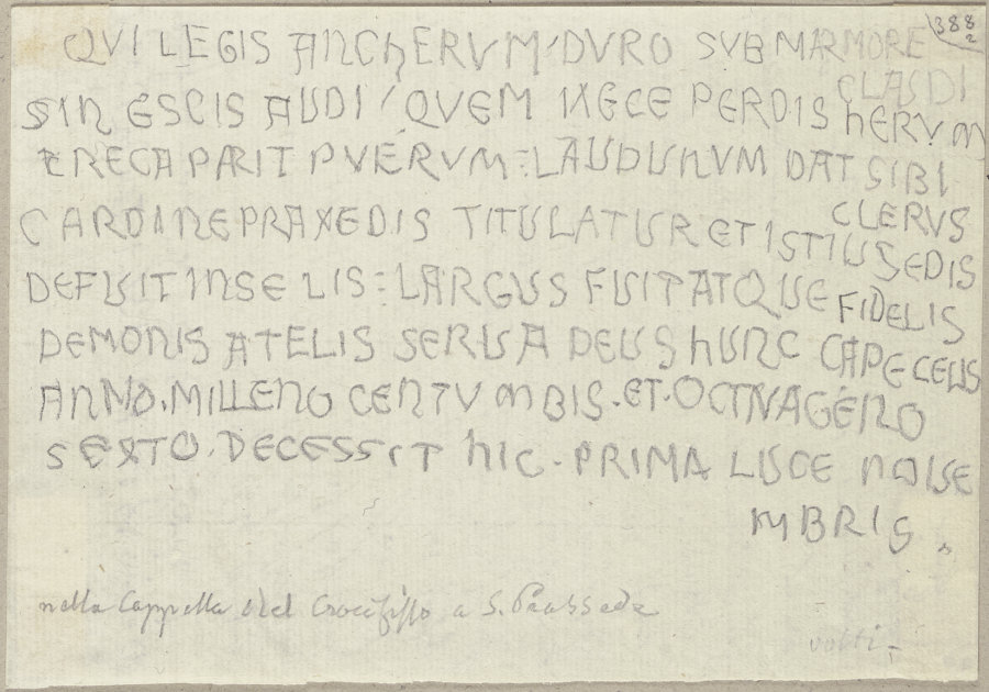 Inschrift eines Grabmals in Santa Prassede zu Rom (?) à Johann Ramboux