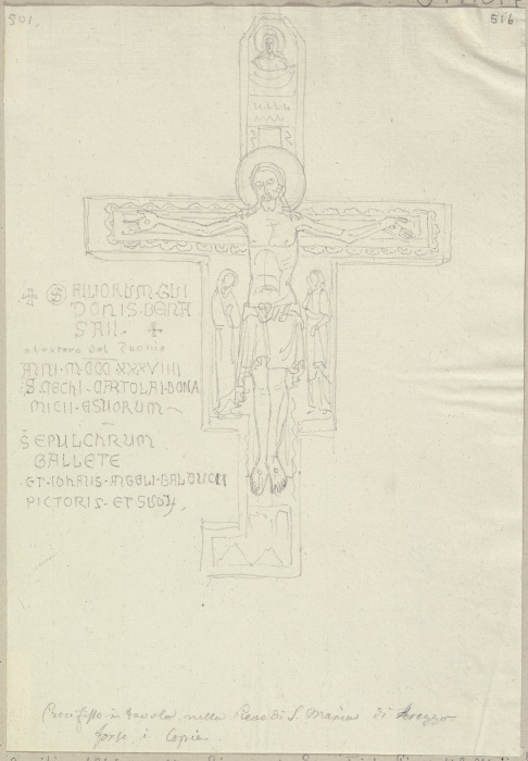 Kruzifix auf Holz gemalt am Eingang der Sakristei von Santa Maria della Pieve in Arezzo aufgehängt à Johann Ramboux