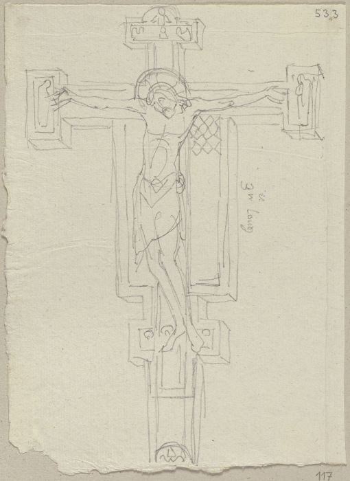Kruzifix aus Holz, Entwurf desselben im Chor von Santa Chiara zu Assisi à Johann Ramboux