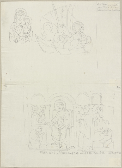 Madonna mit Kind sowie die Geschichte von Hananias und Saphira, nach Wandmalereien im Hauptschiff vo à Johann Ramboux
