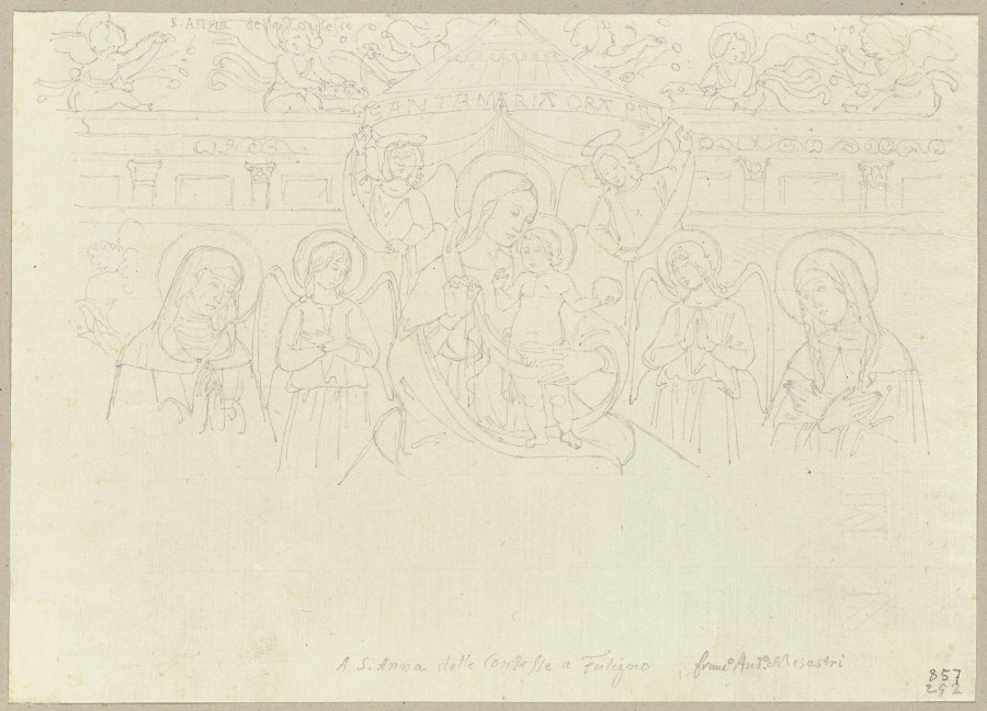 Thronende Maria mit dem Jesuskind zwischen Engeln und zwei weiblichen Heiligen, nach einem Fresko vo à Johann Ramboux