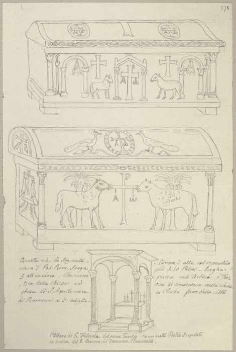 Zwei Sarkophage sowie das Ziborium und der Altar in Sant’Apollinare in Classe à Johann Ramboux