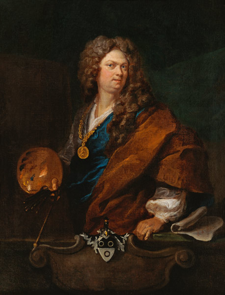 auto-portrait avec des écussons de famille à Johann Rudolf Huber l'Ancien