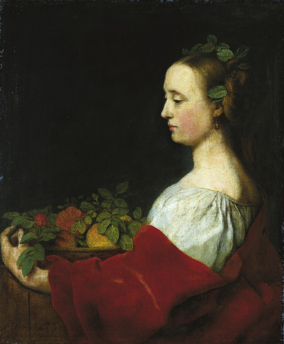 Woman Holding a Basket of Fruit à Johann Ulrich Mayr
