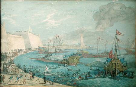 View of the Port of Naples à Johann Wilhellm Baur