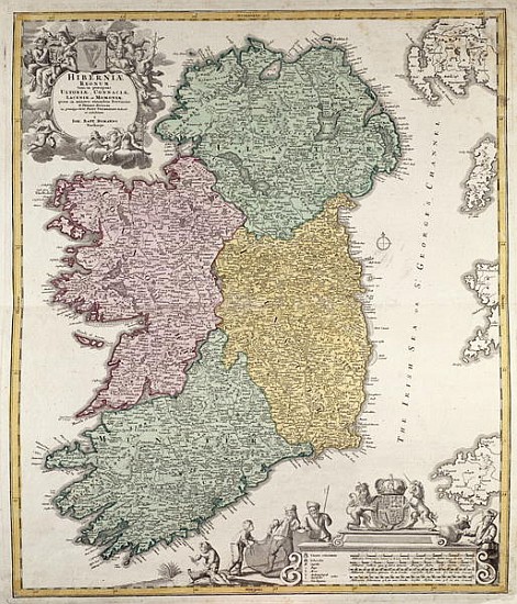 Map of Ireland showing the Provinces of Ulster, Munster, Connaught and Leinster, Johann B. Homann, c à Johann Baptist Homann