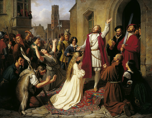 Die Wiedertäufer (Johann van Leyden tauft ein Mädchen) à Johann Carl Baehr (Baer)