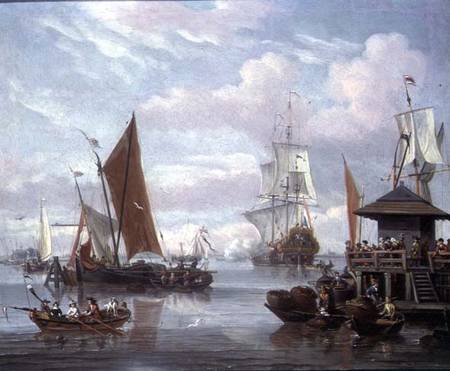 Estuary Scene with Boats and Fisherman à Johannes de Blaauw