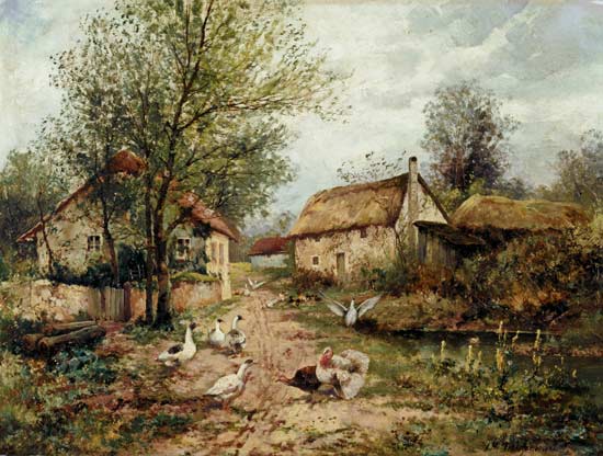 Poultry by a Pond in a Farmyard à Johannes Hendrik Weissenbruch