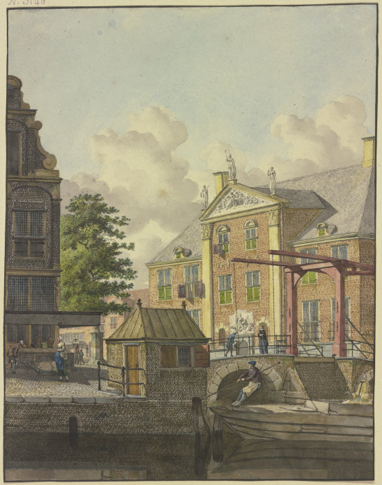 Schleusentor vor einem Palast mit einem Basrelief à Johannes Huibert Prins