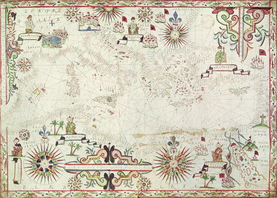Map of the Mediterranean, 1625 (gouache on paper) à Johannes Oliva