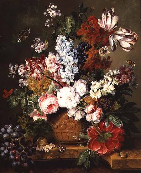 Fruit and Flowers on a Marble Ledge à Johannes or Jacobus Linthorst