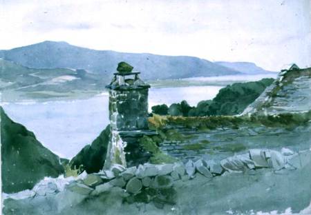 A hilly bay, seen from a wall over a roof à John Absolon