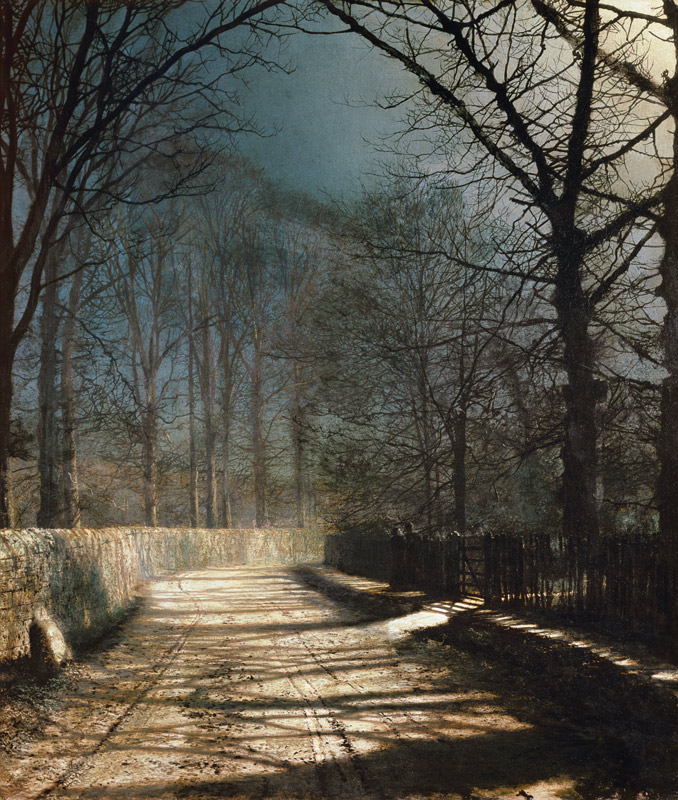 A Moonlit Lane, with two lovers by a gate à John Atkinson Grimshaw