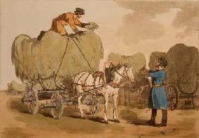 Hay Carts, plate 60 from Volume II of 'The Manners, Customs and Amusements of the Russians', etched