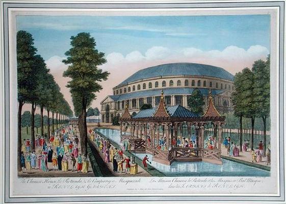The Chinese House, the Rotunda and the Company in Masquerade in Ranelagh Gardens (coloured aquatint) à John Bowles