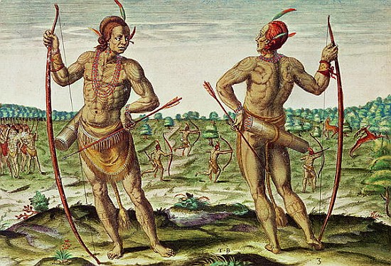 Inhabitants of Virginia, from ''Admiranda Narratio...'', published by Theodore de Bry à John Bry Theodore (1528-98) d'après White