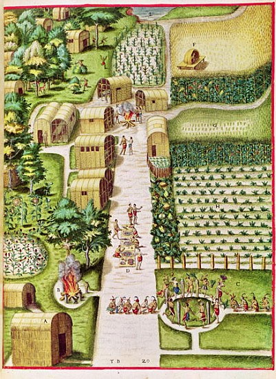 The Village of Secoton, from ''Admiranda Narratio...'', published by Theodore de Bry à John Bry Theodore (1528-98) d'après White