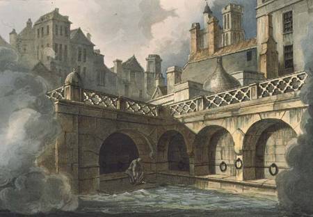 Inside of Queen's Bath, from 'Bath Illustrated by a Series of Views', engraved by John Hill (1770-18 à John Claude Nattes