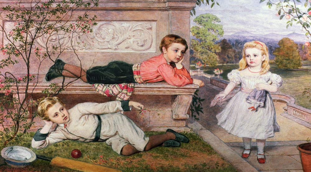The Farrer Children, Gaspard, Henry and Cecilia in the Gardens of a Country House in Berkshire à John Collingham Moore