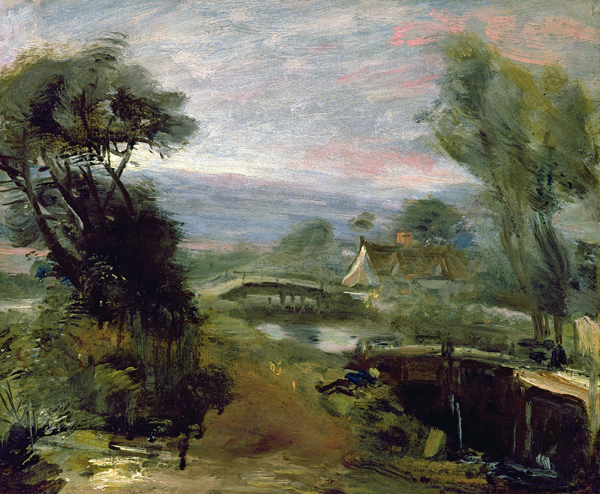 A View near Flatford Mill (oil on paper laid down on canvas) à John Constable