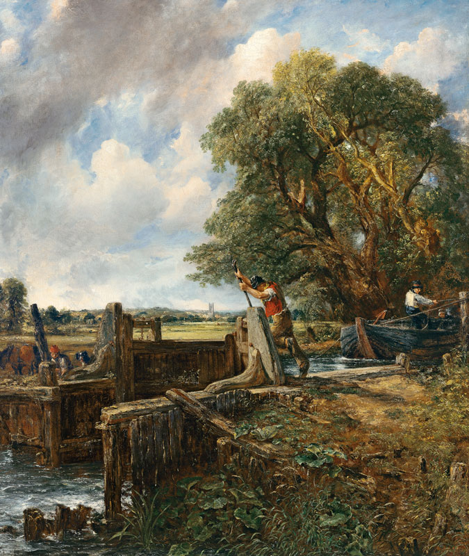 Barges passing a lock on the Stour à John Constable
