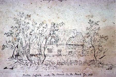 Cottage at East Bergholt, with a well à John Constable