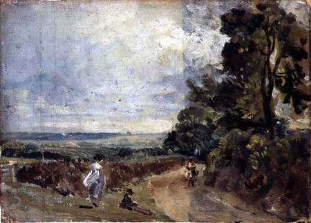 A Country road with trees and figures à John Constable
