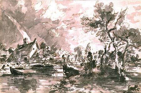 Flatford Old Mill Cottage on the Stour, pen and wash à John Constable