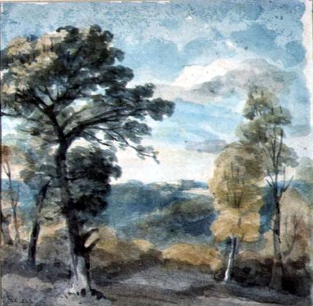Landscape with Trees and a Distant Mansion à John Constable