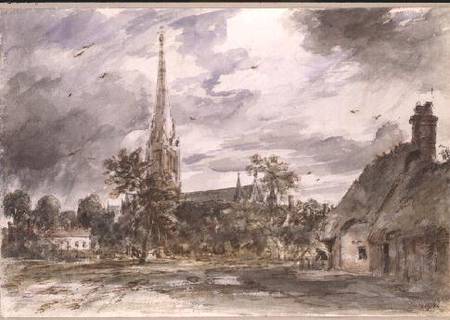 Salisbury Cathedral: with cottages à John Constable