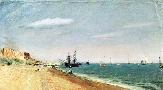 Plage de Brighton avec des navires à voile à John Constable