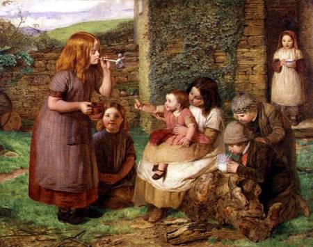 Bubbles: Cottage Scene with Children at Play à John Dawson Watson