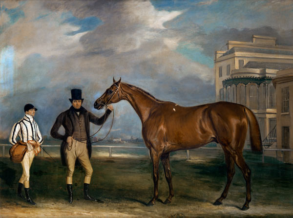 General Chasse, a chestnut racehorse being held by his trainer, with his jockey, J. Holmes standing à John E. Ferneley le Jeune